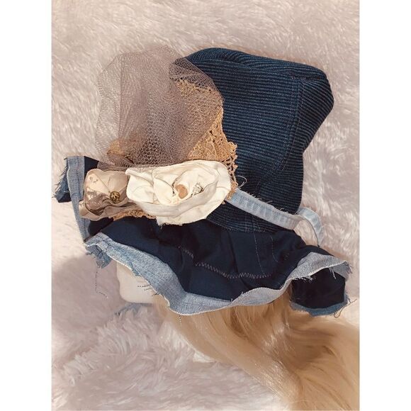 Custom Jean Embroidered Reversible Denim Floppy Top Hat Medium - Picture 9 of 14